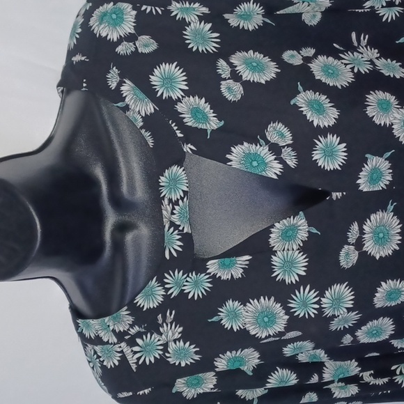 Express Flowy Long Sleeve Mini Dress Black Blue Sunflowers Flowers Floral Spring - Picture 2 of 7